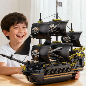 KEWANG | Childrens Pirate Ship Assembly Model Building Blocks Small Pieces