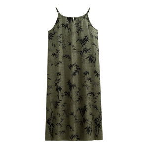 yuenei | Đồ ngủ lụa băng dài mùa hè cho nữ Đồ ngủ lụa nhân tạo có dây đeo cổ tròn họa tiết hoa mùa hè Đồ ngủ thoải mái có thể mặc ngoài trời