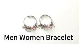 Sanrio | Pink Hello Kitty Zinc Alloy Charm Bracelet - Adjustable Wire Bangle Sparkling Rhinestone Accents Kawaii Fashion Accessory