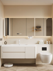 DIPURUI | Cream Style Customizable Bathroom Cabinet with Extended Sink