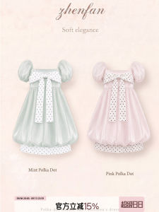 Sweet Dot Bowknot Square Collar Puffed Skirt Dress