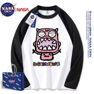 NASA Joint Name Pure Cotton American Fashion Brand Patchwork T-Shirt Male Autumn Simplicity Letter Print Loose Easiest for Match Long-Sleeve Blouse