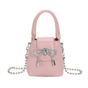 IELGY chain bag womens french niche diamond-studded mini foreign style bowknot bucket bag