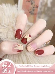 MONLEYTA | Handmade Nail Art Stickers Autumn Winter Short And Long Nails Beauty False Toenails Wearable Nail Tips With Bow Design