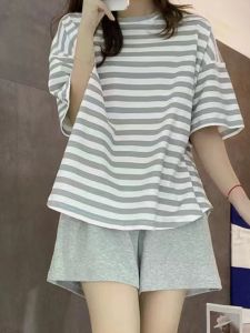 Summer Casual Thin Stripe Pajamas Shorts Set