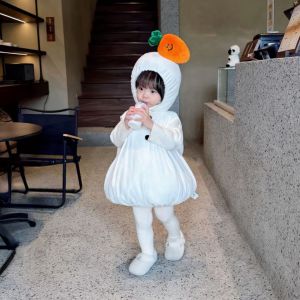 Fleece Lined Snowman Vest Dress Baby Girls Winter Warm Princess Skirt Childrens Clothing Toddler Kids Outfit Korean Style