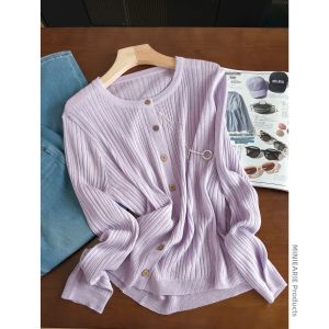 XIAOER | Slimming Round Neck Single Button Cardigan