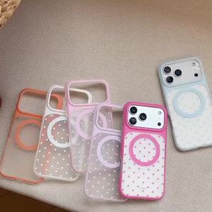 Polka Dots Magnetic Candy Color Phone Case For iPhone 17 16 15 Pro Max for Magsafe Wireless Charge Translucent Skin Feel Cover