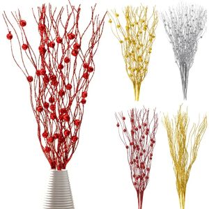 ไม้ดอกไม้ปลอมประดับเกล็ด - เบอร์รี่43ซม. กิ่งไม้ระยิบสำหรับตกแต่งต้นคริสต์ มาส