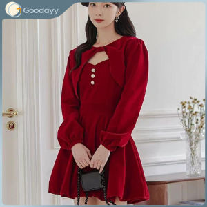 Christmas Red Shawl Slip Princess Dress Two Piece Set Women Velvet Waist  Slim Dress