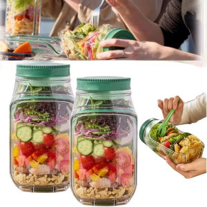 Portable with Leak Proof Plastic Salad Pod All-In-One Container Reusable Oats Storage Fresh Salad Bowl Meal Prep Container