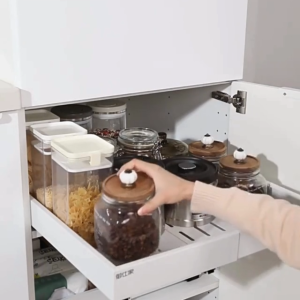 [SG Seller] Pull It! 4 Sides Extendable and Adjustable Width Kitchen Cabinet Organiser Drawer White Black Space-Saving Heavy-duty rails for smooth gliding Slide-Out Shelf for HDB Condo Cabinets By Thehomeshoppe SG