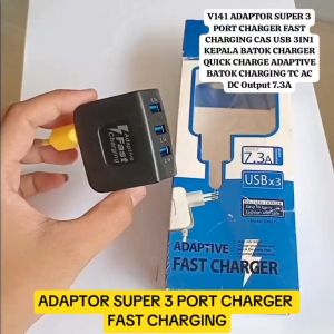V141 ADAPTOR SUPER 3 PORT CHARGER FAST CHARGING CAS CASAN USB 3IN1 KEPALA BATOK CHARGER QUICK CHARGE