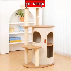 2 in 1 Cat Tree Climbing Frame & Double-Decker Cat Villa House Cat Scratching Post Cat Nest Kucing
