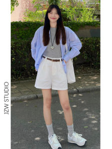 สูง เอว ขากว้าง ลำลอง กางเกงขาสั้น ผู้หญิง ฤดูร้อน สไตล์บาง พรางหุ่น หลวม ปิดสะโพกพอดี ทรงเอ Hot กางเกง Tencel ผ้าฝ้าย