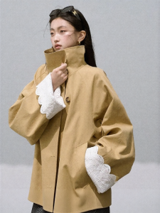 OAKMOO | Áo Khoác Cổ Lớn Màu Khaki