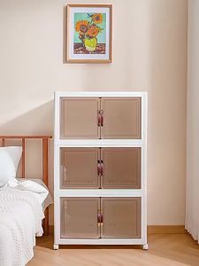[✅SG Ready Stock] Foldable Storage Box Storage Cabinet Wardrobe Transparent Double Door Foldable Home Clothes Snacks Storage Cabinet Toy Organizer Double Door Folding Storage Cabinet