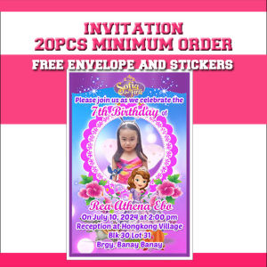 SOFIA Invitation SOLD PER PIECE (FreeLayout-20pcs Minimum) 3r size party birthday christening baptism baby kids girls