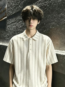 ZHUOCAN | Contrast Stripe Breathable Ice Silk Regular Shoulder Polo Shirt Short Sleeve
