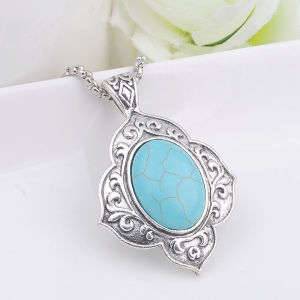 Vintage Natural Stone Necklace Turquoise Pendant Elegant Jewelry for Women Handcrafted Gemstone Accessory
