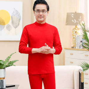 Pure ผ้าฝ้าย ชุดชั้นในระบายความร้อนสําหรับ วัยกลางคนและผู้สูงอายุ ผู้ชายคอสูงบาง อุ่น เสื้อผ้าพ่อชั้นฐานพิมพ์แขนยาว