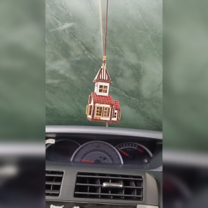 CAR HANGING VINTAGE WOODEN MINIATURE CHURCH
