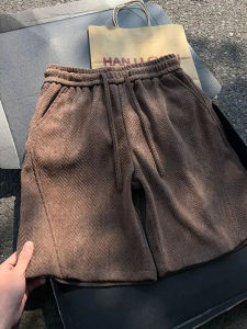 CHENMU | Brown Herringbone Pattern Mens Knit Shorts