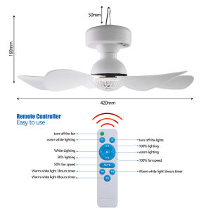 TOMAX Solar Ceiling Fan with Light – Portable 6-Blade Fan for Home Camping & Parties 3-Speed Adjustable Remote Control Dimmable LED & Detachable Solar Panel