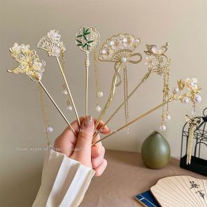 Neo Chinese Style Jewelry Hairpin For Women Glitter Butterfly Flower Pearl Tassel Hair Stick Girls Fashion Hair Accessories 1pc