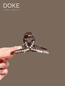 Shiny Pearl And Rhinestone Hair Clip Womens Elegant Half Updo Shark Clamp Retro Style Universal Acrylic Hair Accessories