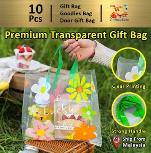 Gift Bag 10pcs Goodies Bag Door Gift (44)Premium Korean Hyuna Flower Birthday Wedding Party Snack Thank You Transparent Clear Tote Thick Plastic Bag