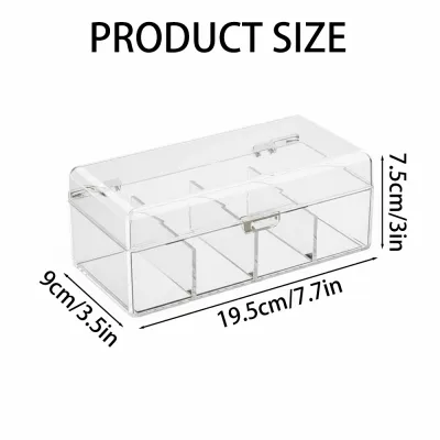4 Compartment Lidded Storage Box Tea Bag Storage Box Food Storage Organizer Dustproof Multifunctional for Cosmetics Stationery