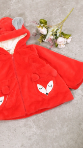 Jaket Bulu Anak Bayi Perempuan Model Fox Hoodie Lucu Usia 6 Bulan - 5 Tahun Bahan Tebal Hangat