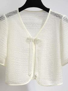 Áo Khoác Vải Voan Ngắn Mùa Hè Cho Nữ Áo Khoác Ngoài Cổ Chữ V Tay Bảy Chục Quần Áo Công Sở Thường Ngày Chất Liệu Khác