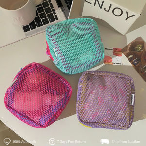 Colorful Mesh Zipper Bags Handle Lightweight Portable Makeup Pouch Durable Washable Transparent Wear-proof Square Toiletry Bag Home