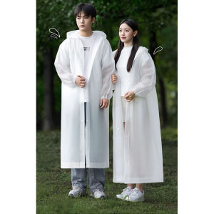 Transparent EVA Long Raincoat with Hood Elastic Cuffs Reusable Waterproof Raincoat Portable Foldable Outdoor Raincoat