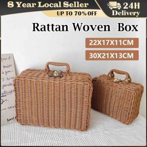 ❤️【Same Day Delivery】 Retro Rattan Baskets Picnic Storage Basket Wicker Suitcase With Hand Gift Box Woven Cosmetic Storage Box Organization Storage