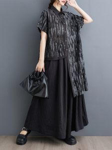 Bộ Đồ Hai Mảnh in Họa Tiết Thời Trang Mùa Hè Thường Ngày Cho Nữ Áo Sơ Mi Không Đều + Quần Ống Rộng Bộ Đồ Hai Mảnh