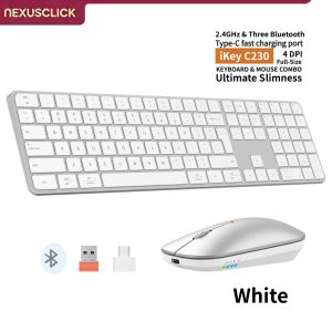 NexusClick Slim Silent Rechargeable Keyboard Mouse Combo 2.4G+BluetoothAdjustable DPI Wireless Mouse for Laptop Mac Office Use