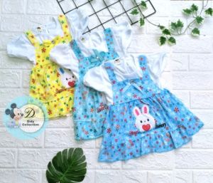Setelan Dress Bayi Perempuan Motif Sweet Bunny Usia 3-18 Bulan Lengan Pendek