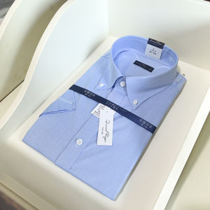 เสื้อเชิ้ตผู้ชายแขนยาวคอโปโลคอแหลมทรงหลวมสำหรับใส่ไปทำงาน ผ้าฝ้ายแท้สีขาว ไม่ต้องรีด เสื้อเชิ้ตผู้ชายลายทางแบบสวมหัว