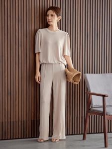 WANGGONGZHU | Elegant Casual Summer Fashion Set Womens Loose Sleeveless Top Bottoms Ensemble Princess Style Polyester Blend Round Neck