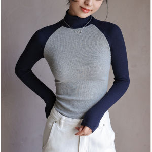 Áo Len Dệt Kim Cổ Cao Tay Dài Chất Lượng Cao D-Lily New Discount Áo Lót Màu Tương Phản Thon Gọn Áo Lót Màu Trơn