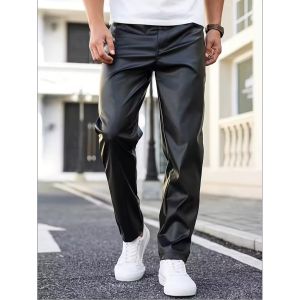 Mens Y2K Leather Pants Tight Mens Fashion Full Size Color Leather Trousers Male Tight Pants Casual Leather Bottoms