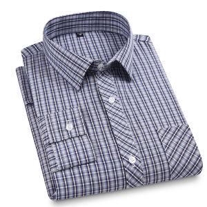 เสื้อเชิ้ตผู้ชายแขนยาวผ้าไหมน้ำแข็งฤดูใบไม้ผลิและฤดูร้อน สไตล์พ่อ ไซส์ใหญ่ ทรงหลวม ลำลอง บาง ผ้าเชิ้ตลายสก็อตสำหรับพ่อ