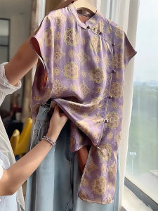 QINGNAER | Elegant Unique Traditional Chinese Large Size Summer Shirt Stand Collar