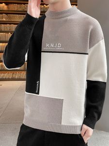 ROMON | Lormen Mens Thickened Half-High Collar Sweater Casual Fashionable Winter Knitted Inner Wear Top Youth Loose Fit Long Sleeve