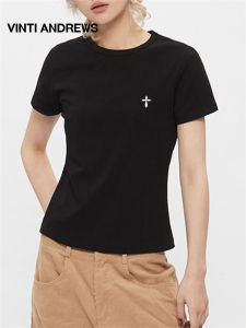Shoulder Fit Slim Solid Color Round Neck Short Sleeve T-Shirt