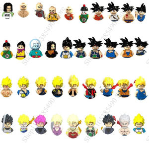 Bandai | Anime Super Hero Bricks Goku Vegeta Gohan Piccolo Krillin Collectible Desktop Ornament Casual Hobby Daily Play Display Toy