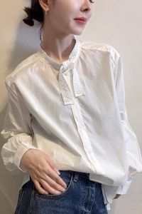 YINGDAI | Lace Bow Loose Youthful Versatile White Shirt